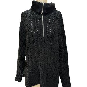 Aerie Cable Car Quarter Zip Sweater Black Size XL